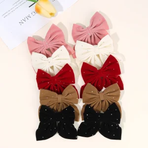 10Pcs Rhinestone Bow Hair Clips Sparkling Multicolor Velvet Bownot Hairpins For Baby Girls Children Headdress Accessories