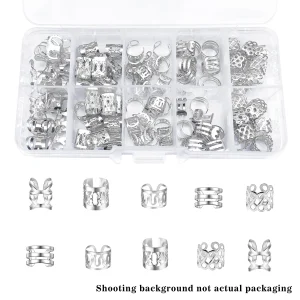 50pcs Alloy Braiding Mixed Set, Metal hair Rings Cuffs Clips for Dreadlock Accessory Jewelry Decorations（Without box）