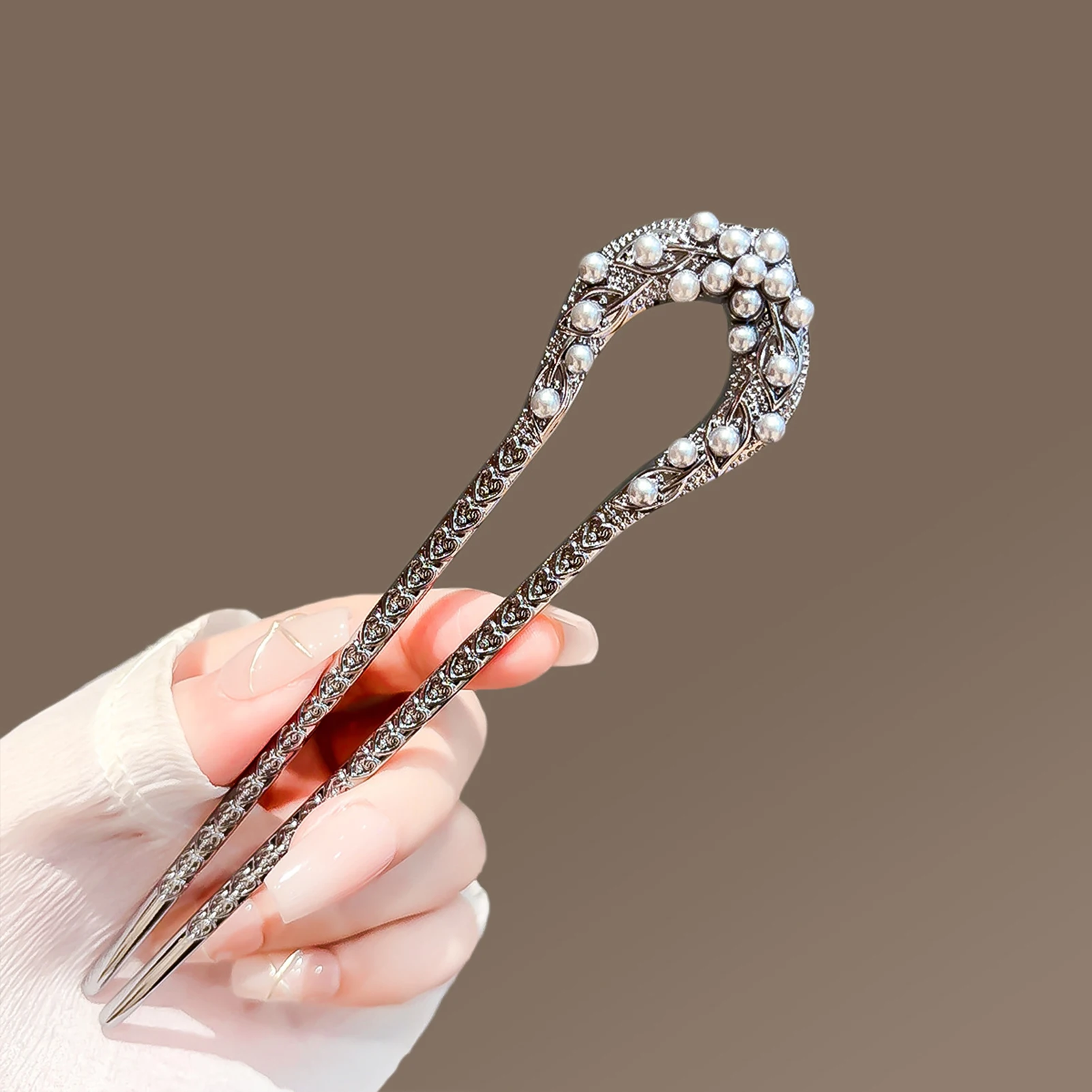 Pearl Leaf U Shaped Hair Pin Vintage Style Hair Stick Elegant Updo Styling Accessory for Women Long Thick Hair Wedding Party - Image 2