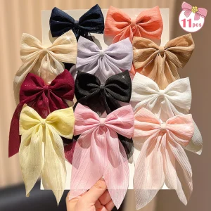 11pcs Ribbon Bow Hair Clips Set - Cute Gift for girls, Elegant Hair Accessories for Daily Use, All Seasons Must-Have