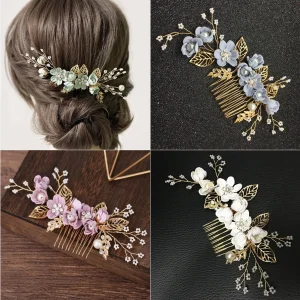 Bride wedding headdress Fashion blue purple pink white fresh hair combing women's children's bridesmaid hair accessories