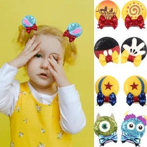 Christmas Sequins Disney Mouse Ears Hair Clip ​For Girl Festival Trip Glitter Hairpins Children Birthday Party DIY Hair Accessor