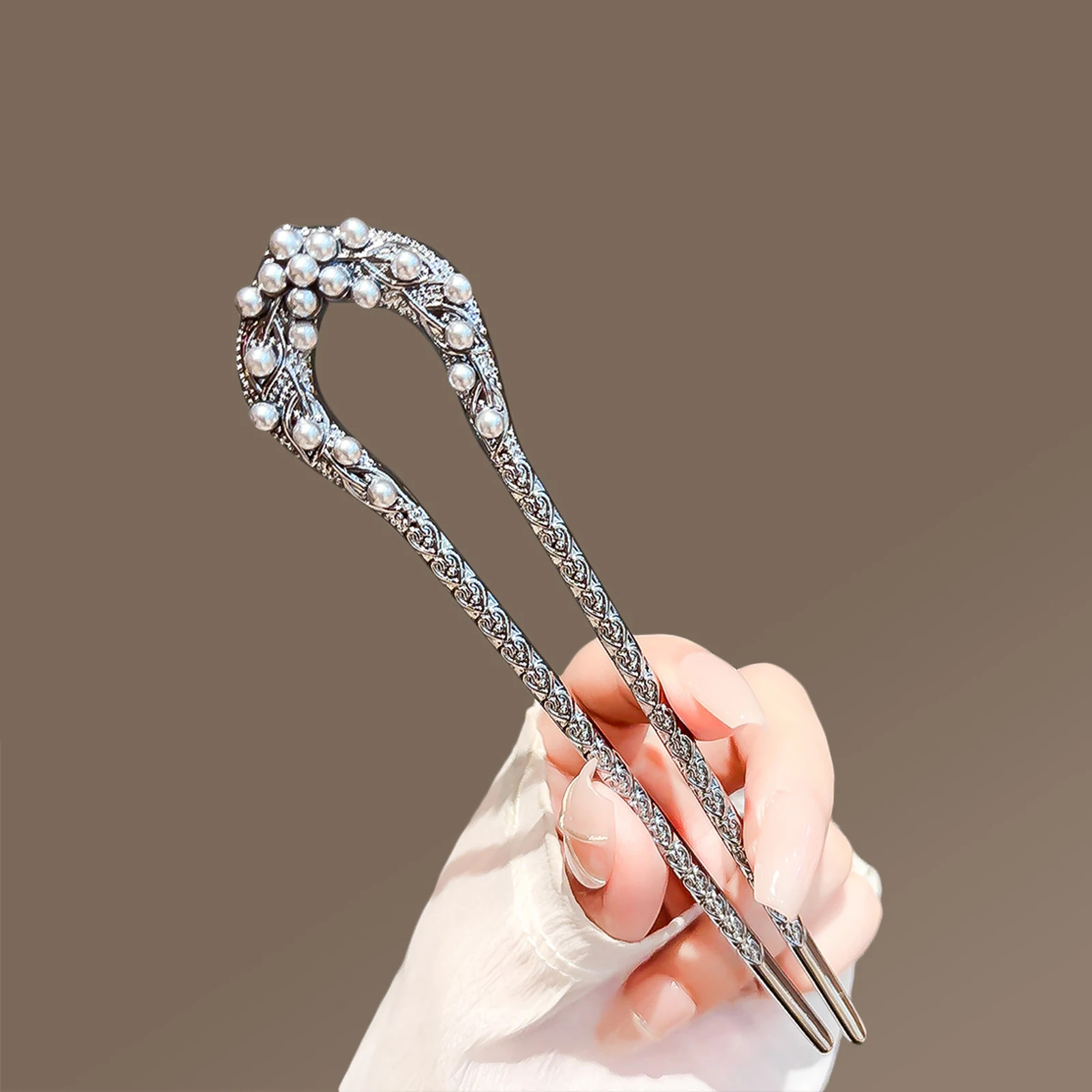 Pearl Leaf U Shaped Hair Pin Vintage Style Hair Stick Elegant Updo Styling Accessory for Women Long Thick Hair Wedding Party - Image 3