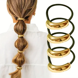 4pcs Golden Metal Hair Ties for Women -Accessories for Birthdays & Special Occasions,Hair Styling Accessories,Sophisticated Look
