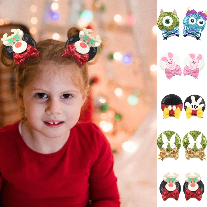 Christmas Sequins Disney Mouse Ears Hair Clip For Girl Festival Trip Glitter Hairpins Children Birthday Party DIY Hair Accessor - Image 2