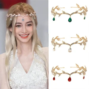 Luxury crystal leaf water droplets with women's leaves alloy bride brow pendant crown princess headband hair accessories gift