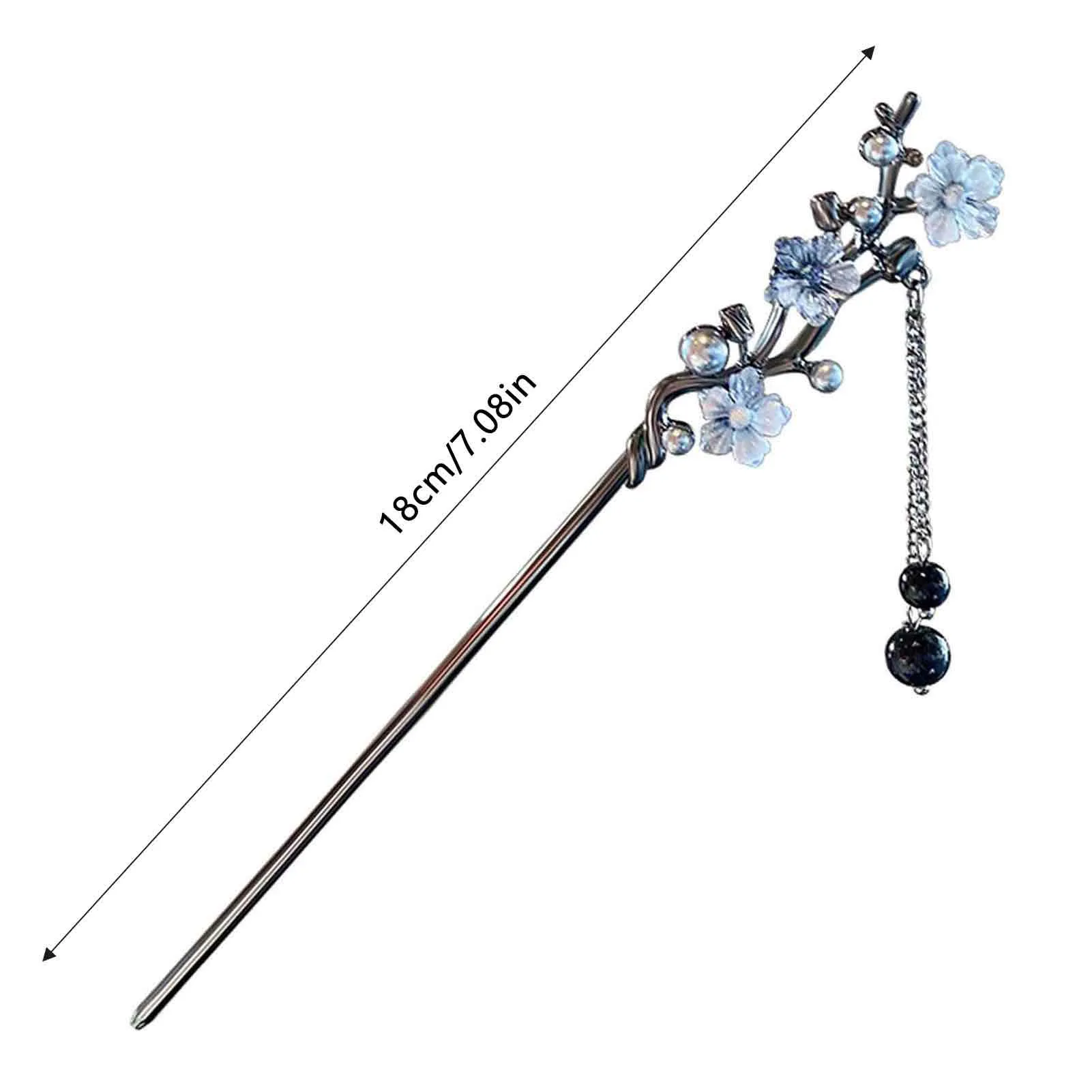 Classic Hair Stick Chopsticks Ink Color Flower Metal Fringe Hairpin For Women Pearl Black Beads Cheongsam Hair Bun Jewelry Gifts - Image 5
