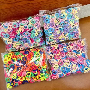 500 children's hair-free rubber bands without seams, high elastic color towel rings, small bags