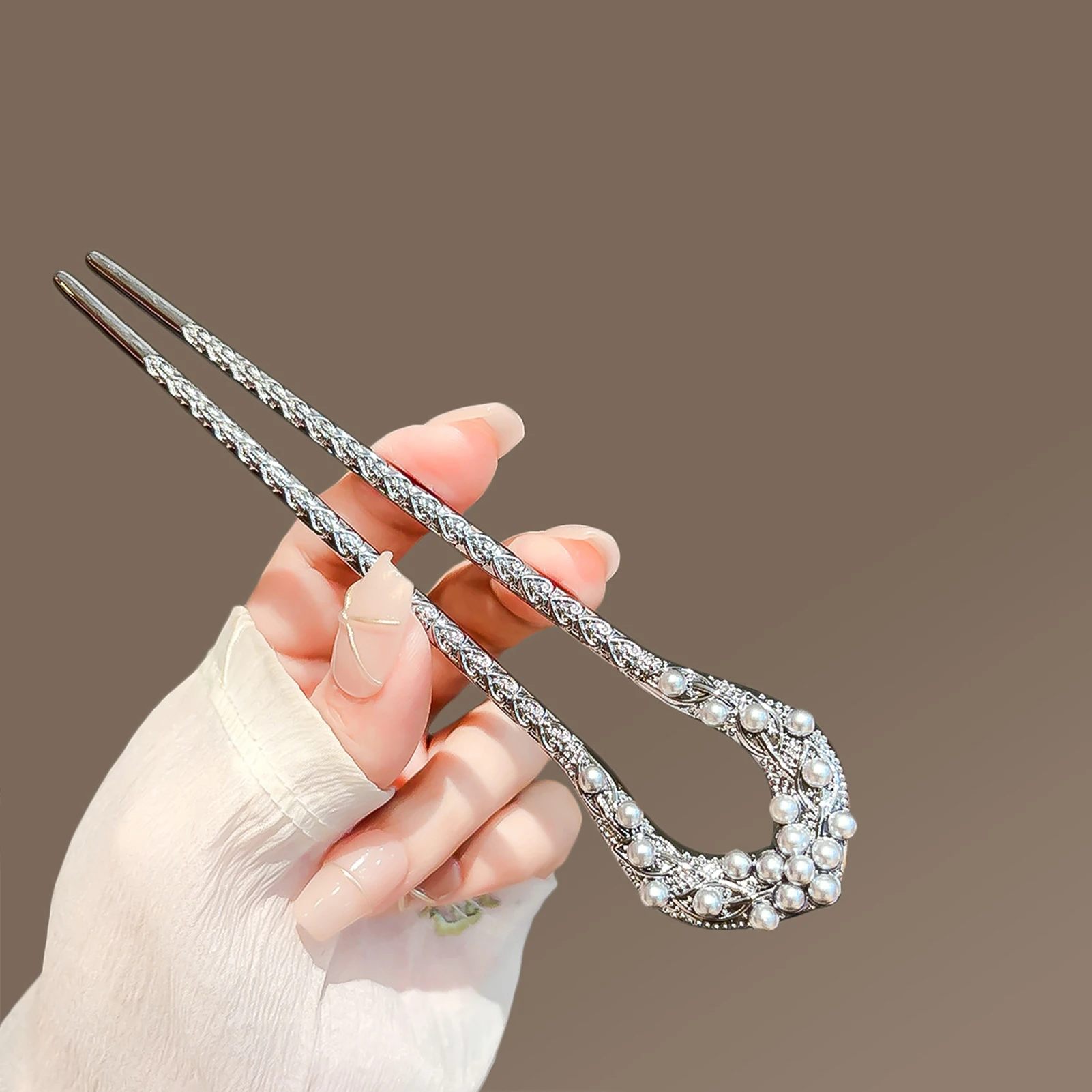 Pearl Leaf U Shaped Hair Pin Vintage Style Hair Stick Elegant Updo Styling Accessory for Women Long Thick Hair Wedding Party - Image 4