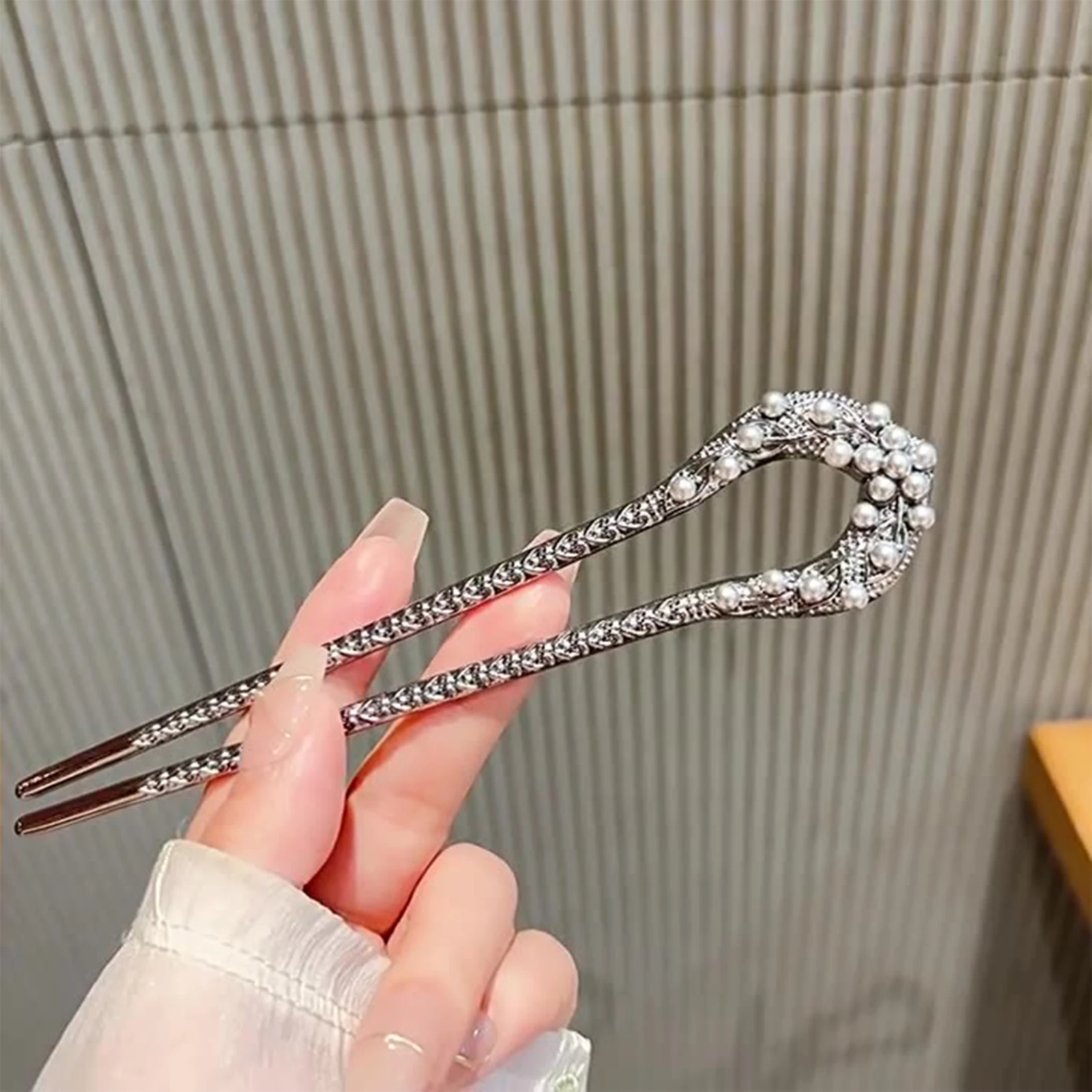 Pearl Leaf U Shaped Hair Pin Vintage Style Hair Stick Elegant Updo Styling Accessory for Women Long Thick Hair Wedding Party - Image 5